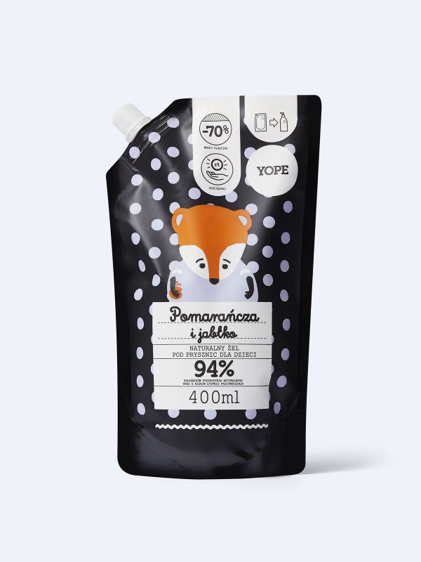 Refill naturalnego żelu pod prysznic dla dzieci Pomarańcza i jabłko